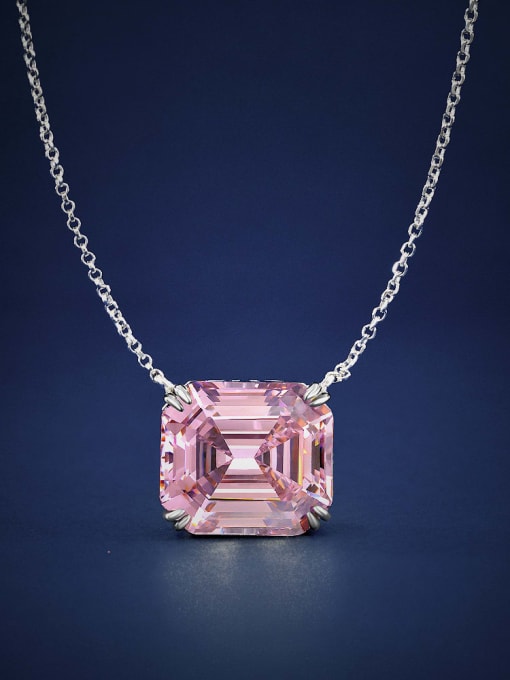 Pink [n 1865] 925 Sterling Silver High Carbon Diamond Geometric Luxury Necklace
